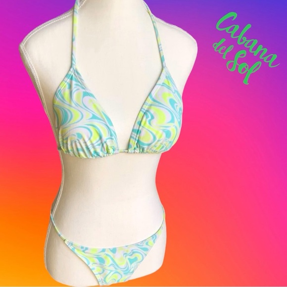 Swirl Bikini - Teal and Yellow ( with cover-up) - Picture 1 of 15
